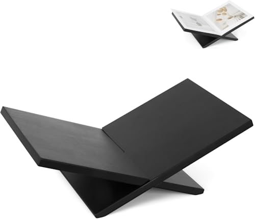 Open Display Book Stand, Wooden Large Book Holder, Coffee Table Stand, Wood Easel for Magazine, Art, Cook Book, Bible, Quran - Black (Black) - color: Black