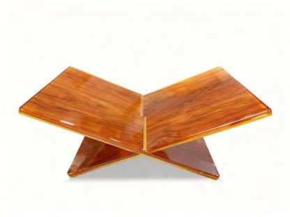 Wood Grain Acrylic Book Stand, X-Shaped Open Book Display Stand & Cookbook Holder for Kitchen Counter, Coffee Table, Bible, Quran, Magazines, Textbooks, Recipes