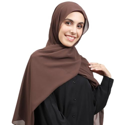 Instant Hijab Set 3-in-1 Chiffon Hijab Scarf for Women with Built-in Magnets and Undercap Head Wraps - color: Coffee