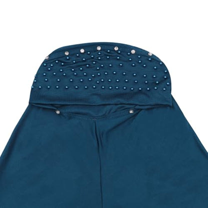 Suillty Women's Pearls Muslim Islam Instant Hijab Scarf Soft Turkish Headwear Jersey Headscarf Shawl Wrap - color: Deep Blue