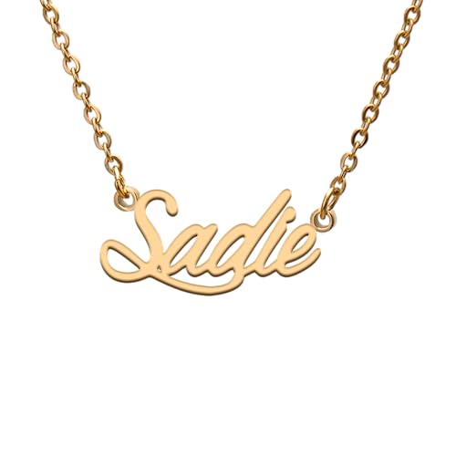 Name Tag Necklaces for Her His Friends Familys Relationship Memory Jewelry Gift - style: Gold Color- Sadie