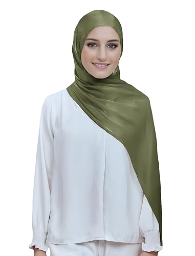 Lina & Lily Sheen Shimmer Women's Crepe Scarf Shawl Wrap Head Hijab Lightweight - color: Olive Green