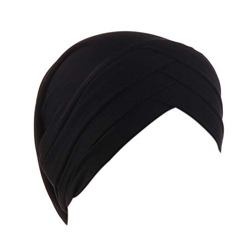 Fxhixiy Women Hijab Chemo Skullies Beanie, Twisted Turban Cap, Cancer Hair Cover Headwrap - color: Black