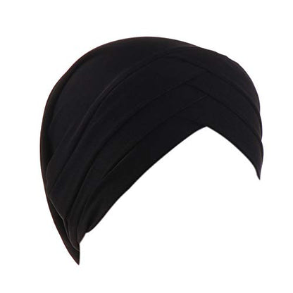 Fxhixiy Women Hijab Chemo Skullies Beanie, Twisted Turban Cap, Cancer Hair Cover Headwrap - color: Black