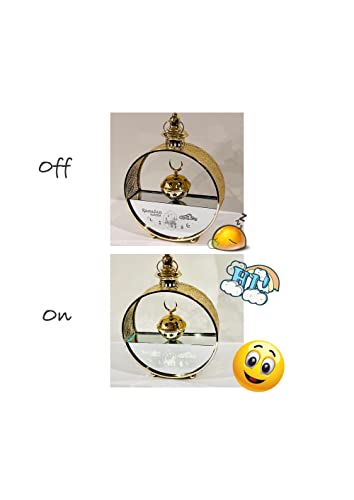 Eid Mubarak Hanging Lantern Islamic Metal Lamp Islamic Lamp, Ramadan Mubarak LED Light Eid ul Fitr Hanging Lantern Glass and Metal Lantern for Ramadan Karim 14"X10" (Oval) - color: Oval