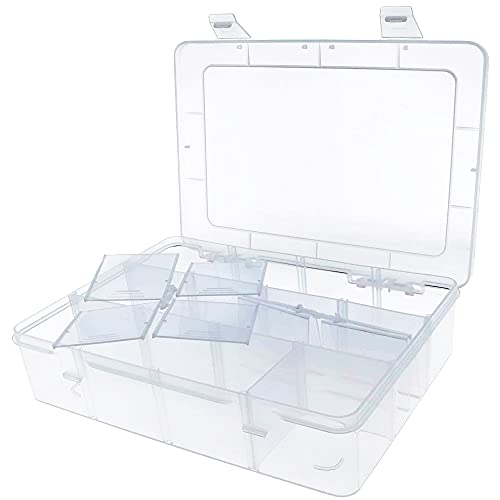 Xiaoyztan 12-Bin Clear Plastic Organizer with Adjustable Divider 7.3x4.9in | 12-grid organizer with adjustable dividers for jewelry, beads, tackle, and crafts - size: 8.8x6.6x2.3 in