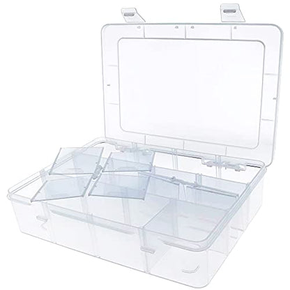 Xiaoyztan 12-Bin Clear Plastic Organizer with Adjustable Divider 7.3x4.9in | 12-grid organizer with adjustable dividers for jewelry, beads, tackle, and crafts - size: 8.8x6.6x2.3 in