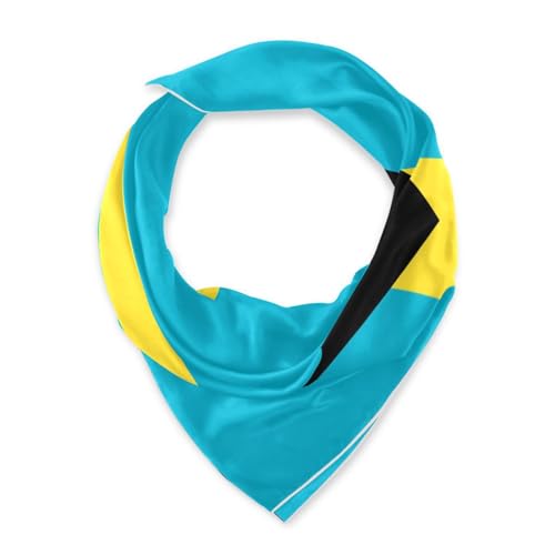 Bandana Square Head Scarf for Women Satin Hair Wrap Fashion Headband 27" - color: Flag of the Bahamas