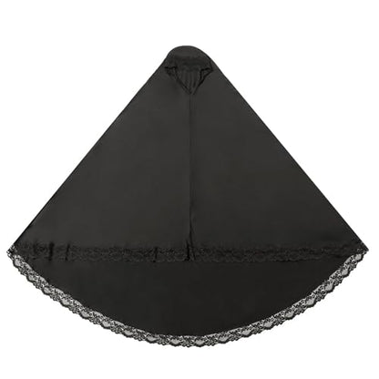 Prlemend 여성용 무슬림 히잡 두바이 실크 스카프 레이스 헤드 랩 스카프 단색 숄 | Milk Silk Fabric, Lace Edge - color: 블랙., size: X-Large