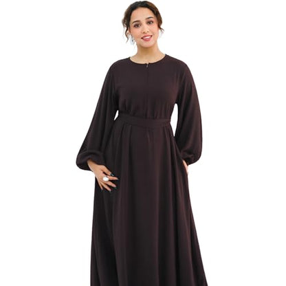 Muslim Women Abaya Dress Breathable Front Zipper&Pockets&Belt Prayer Robe - color: Dark Coffee, size: X-Large