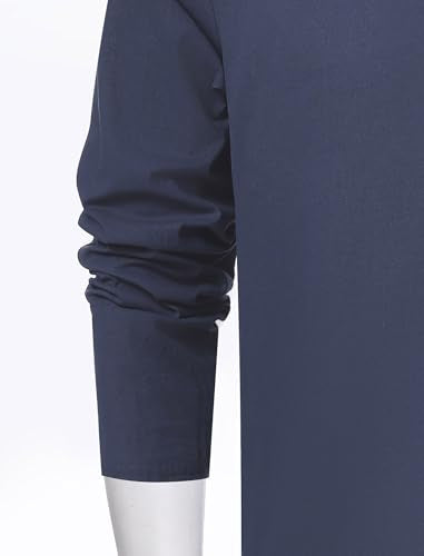 IWEMEK Men Kaftan Robe Button Up Muslim Thobe Long Sleeve Eid Ramadan Abaya Henley Shirts Casual Dubai Islamic Prayer Clothes - color: Navy Blue, size: Large