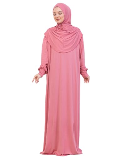 Prien Prayer Dress For Women, Cotton Muslim Abaya, Soft Hijab, Elegant Turkish Islamic Wear For Eid, Ramadan, Umrah, Hajj - color: Dusty Rose
