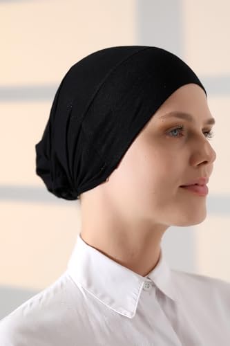 ihvan online, Hijab Cap, Beanie Undercap Scarf, Turban Head Wraps for Women, Hair Wrap, Muslim Under Scarf Hijab Cap - color: Black