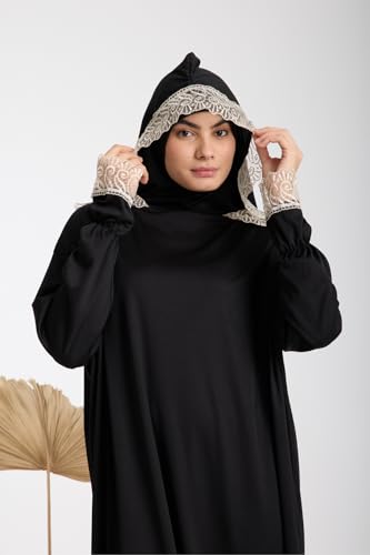 SODEF One-Piece Hooded Bonet Women's Prayer Dress | Regular Fit | Cotton Polyester Knit | Long Sleeve | Black, 36 - Multiple - size: 42
