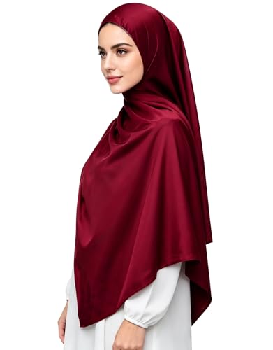 Lina & Lily Luxury Satin Hijab Head Scarf Shawl Wrap for Muslim Women Extra Long - color: Burgundy