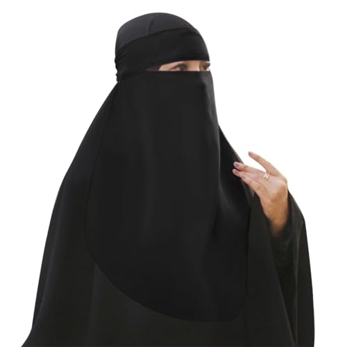 Single Layer Niqab, Soft Chiffon Muslim Veil Face Cover, One Layer Nose Piece, Hijab Prayer Face Mask for Women Men - color: Black