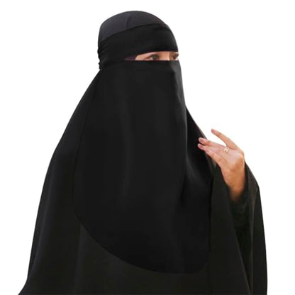 Single Layer Niqab, Soft Chiffon Muslim Veil Face Cover, One Layer Nose Piece, Hijab Prayer Face Mask for Women Men - color: Black