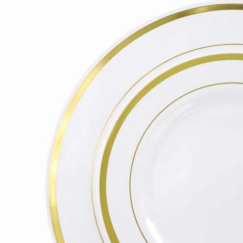 Elama 150 Piece Disposable Plastic Dinnerware Party Set for 25 Guests in White with Gold Trim - color: Gold