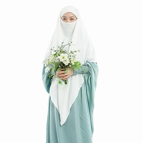 Khalat Muslim Prayer Hijab - 2 Layers Soft Breathable Islamic Dubai Women's Instant Long Hijab - color: White