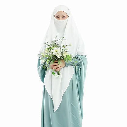 Khalat Muslim Prayer Hijab - 2 Layers Soft Breathable Islamic Dubai Women's Instant Long Hijab - color: White