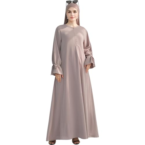 khalat Women's Muslim Kaftan Abaya Dress Eid Prayer Dress for Women Islamic Daily Dress Smooth Flowy Muslim Women Clothes - color: Taro, size: Medium