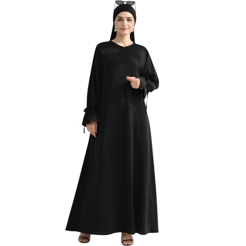 khalat Women's Muslim Kaftan Abaya Dress Eid Prayer Dress for Women Islamic Daily Dress Smooth Flowy Muslim Women Clothes - color: Black, size: Large