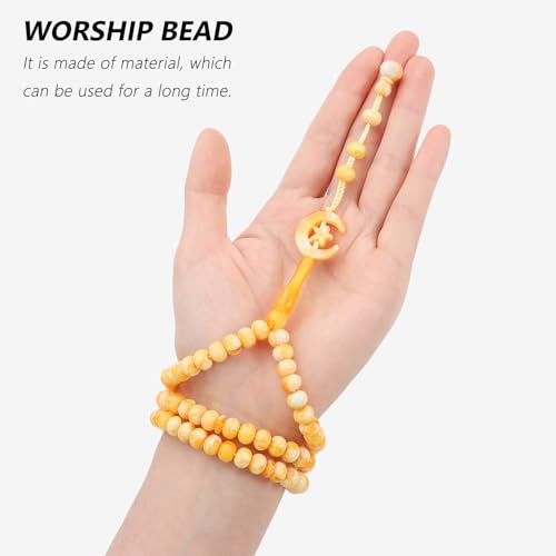 2 Pack Prayer Beads, Muslim Tasbih 99 Beads Allah & Muhammad Islamic Prayer Rosary Muslim Islam Misbaha Tasbeeh 99 Necklace for Men and Women(Light Yellow) - color: Light Yellow