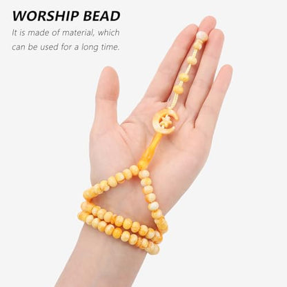 2 Pack Prayer Beads, Muslim Tasbih 99 Beads Allah & Muhammad Islamic Prayer Rosary Muslim Islam Misbaha Tasbeeh 99 Necklace for Men and Women(Light Yellow) - color: Light Yellow