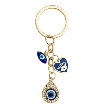 Blue Evil Eye Keychain Hamsa Hand Protection Keyring Good Luck Amulet for Purse Keys,Spiritual Gift for Women Men - color: Gold-1