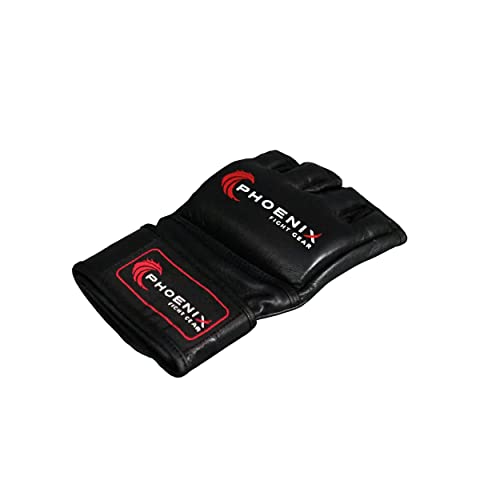 Flight MMA Fight Gloves, Leather Sparring Gloves for MMA & Grappling, Adjustable Wrist Band, Open Palms - color: Black, size: Large