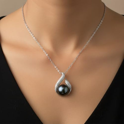 TRYNDI Tahitian Black Pearl Necklaces for Women - Wife Christmas Gift Ideas - style: Black Pearl Hook