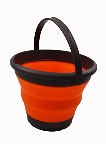 SAMMART 5.5L (1.4 Gallon) Collapsible Plastic Bucket - Foldable Round Tub - Portable Fishing Water Pail - Space Saving Outdoor Waterpot. (Brown/Orange, 1) - color: Brown/Orange