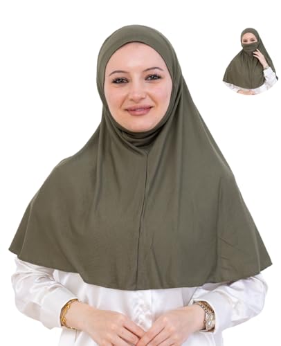 Prien Easy To Wear Hijab For Women, Muslim Instant Turban With Niqab, Islamic Clothes, Soft Scarf For Prayer, Abaya, Khimar - color: Khaki
