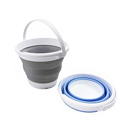 SAMMART 5.5L (1.4 Gallon) Collapsible Plastic Bucket - Foldable Round Tub - Portable Fishing Water Pail - Space Saving Outdoor Waterpot (Grey + Baby Blue (Set of 2)) - color: Grey + Baby Blue (Set of 2)