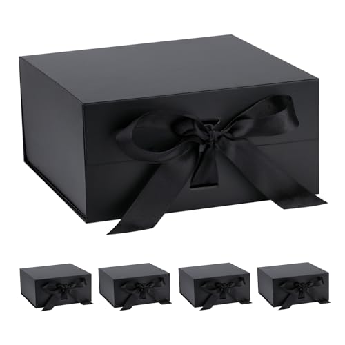 OEMVALATY Black Gift Box,10x10x5 Inches Gift Boxes with Lids for Presents with Magnetic Closure and Ribbon for Wedding,Storage,Birthday(5-Pack) - color: 10x10x5 Inch-Black-Pack of 5