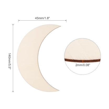PATIKIL 5.5"x1.8" Wooden Moon, 10 Pack Unfinished Wood Moon Blank Wooden Cutouts Ornaments Natural Wood Pieces for Christmas Party Craft Projects - size: 5.5"x1.8"