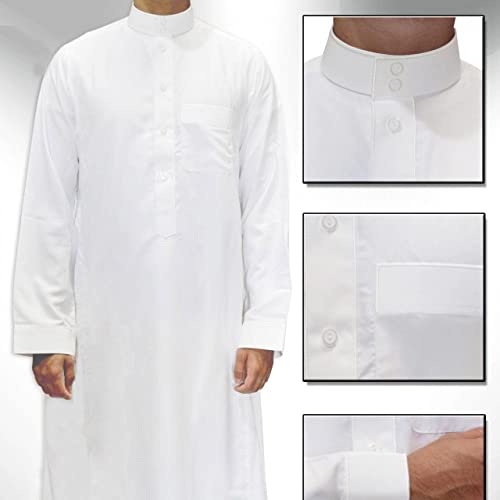 Traditional Dishdasha – Mens Saudi Style Thobe Classic - Full Length Long Sleeve Islamic Thobe - White - size: Small