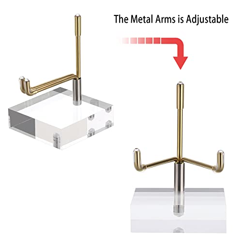 Hipiwe Adjustable Metal Arms Display Stand Easel with Acrylic Base, Medium | Display Easel Holder for Fossil Coral Geodes Rock Mineral Agate Crystals Seashell and Small Collectibles, 2x2x3 inch
