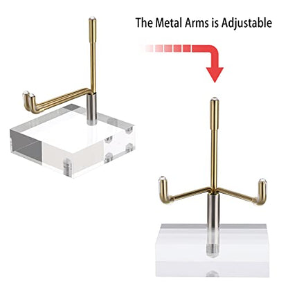 Hipiwe Adjustable Metal Arms Display Stand Easel with Acrylic Base, Medium | Display Easel Holder for Fossil Coral Geodes Rock Mineral Agate Crystals Seashell and Small Collectibles, 2x2x3 inch