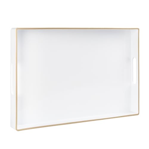 MAONAME White Decorative Tray for Coffee Table, Serving Tray with Handles - color: White, size: 15.8" x 10.2" x 1.4"
