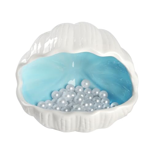 Cute Betta Fish Tank Accessory Decorations Ceramic Conch Shell-Shaped House Aquarium Decor Thematic Ornament Hideout Cave for Shrimp Fish Playing or Hiding (Blue, Small with 50pcs Pearl) - color: Blue