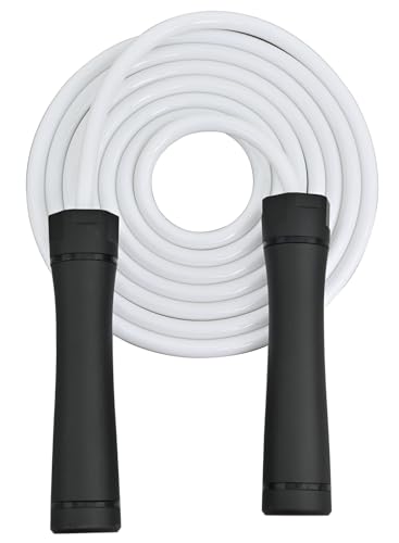 Weighted Jump Rope, 1LB Tangle-Free Ball Bearing Rapid Speed Skipping Rope for Men Women, Adjustable 9mm Cotton & PVC Rope with Alum Handle for Boxing MMA Weight-Loss Athletic Workout Fitness - color: White