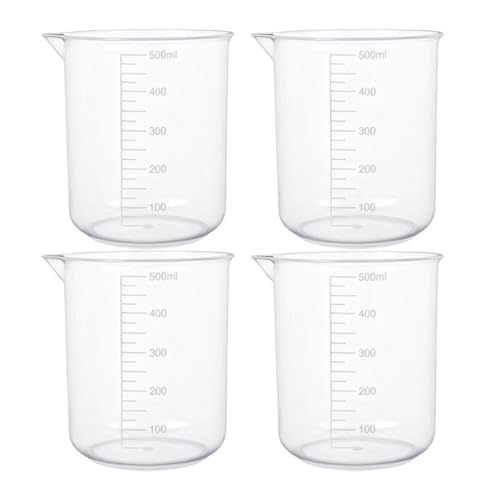 4PCS 500ml Plastic Lab Beakers, Transparent Graduated Measuring Cups with Pour Spout for Science Experiments, Kitchen & DIY - style: 500 ML
