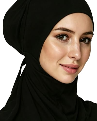Lina & Lily Jersey Tie Back Hijab Underscarf with Neck Cover Full Coverage for Muslim Women - color: Black