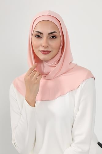 Aisha's Design Full Coverage%95 Cotton Bonnet for Women, Ready-to-Wear Hijab Bonnet Headscarf with Neck Coverage - color: Powder