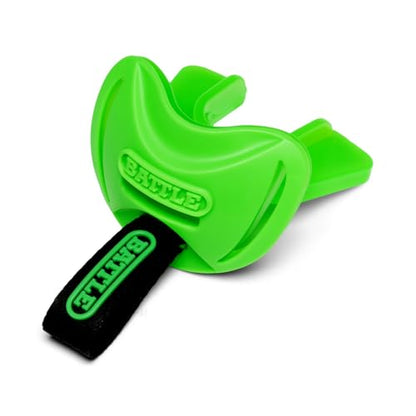 Battle Sports Speedtab F7 Football Mouthguard, Neon Green | No-boil design ready to use out of the package, Braces compatible, Pull tab finger strap for quick removal, Secure fit - color: Neon Green