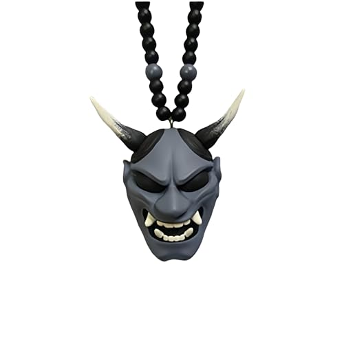 Car Hanging Pendant with Samurai Helmet Hannya Japanese Oni Rear View Mirror Charm, Fashion Pendant Car Decoration Auto Ornament Accessories Hang Charm (Gray) - color: Grey