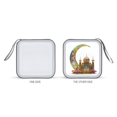 Stained Glass Golden Crescent Moon And Islamic House CD Case DVD Storage Case Portable CD Case Holder Storage CD Wallet Holder Organizer for Car Home Travel