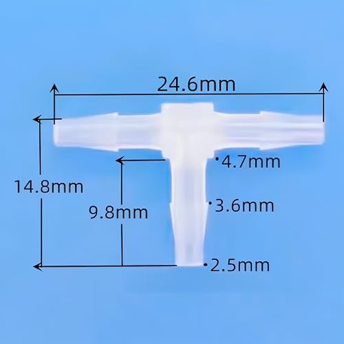 3 Way Tee Connector Equal Barbed T-Fitting 3 Way Hose Barb Adapter for Laboratory Biochemical Analytical Instruments Food Machinery Aquarium Equipment 100pc/pk (2.4mm 3/32'' Sq) - size: 2.4mm 3/32'' Sq