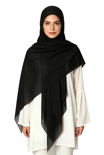 Lina & Lily Premium Chiffon Hijab Head Scarf Shawl Wrap for Muslim Women Square 58'' x 58'' - color: Black